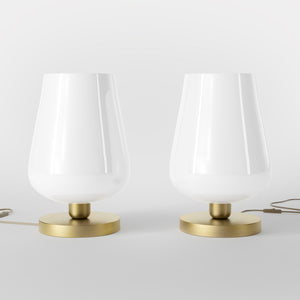 Brass table lamp with white glass shade, refined design for sophisticated interiors by Ghidini 1849 - Finish: OBV Bronze Satin Light Brass