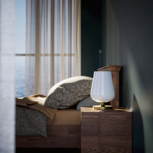 Brass table lamp with white glass shade, refined design for sophisticated interiors by Ghidini 1849 - Finish: OBV Bronze Satin Light Brass