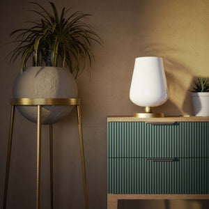 Brass table lamp with white glass shade, refined design for sophisticated interiors by Ghidini 1849 - Finish: OBV Bronze Satin Light Brass