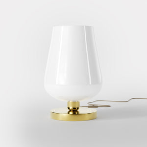 Brass table lamp with white glass shade, refined design for sophisticated interiors by Ghidini 1849 - Finish: OLV Polished Brass