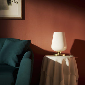 Brass table lamp with white glass shade, refined design for sophisticated interiors by Ghidini 1849 - Finish: OLV Polished Brass