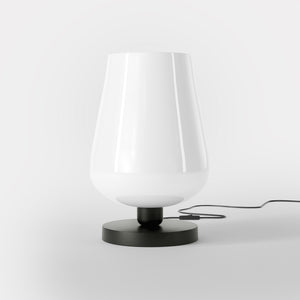 Brass table lamp with white glass shade, refined design for sophisticated interiors by Ghidini 1849 - Finish: ONO Matt Black