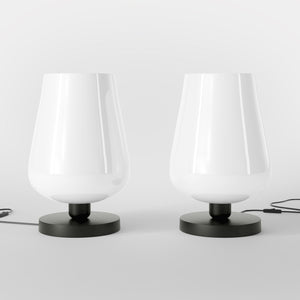Brass table lamp with white glass shade, refined design for sophisticated interiors by Ghidini 1849 - Finish: ONO Matt Black