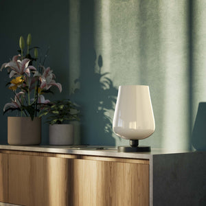 Brass table lamp with white glass shade, refined design for sophisticated interiors by Ghidini 1849 - Finish: ONO Matt Black