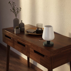 Compact brass table lamp with white glass shade, elegant design for sophisticated interiors by Ghidini 1849 - Finish: ONO Matt Black