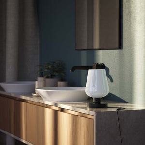 Compact brass table lamp with white glass shade, elegant design for sophisticated interiors by Ghidini 1849 - Finish: ONO Matt Black