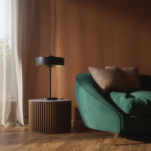 Modern metal table lamp with a matte black shade and golden interior, perfect for stylish interiors by Ghidini 1849 - Finish: ONO Matt Black