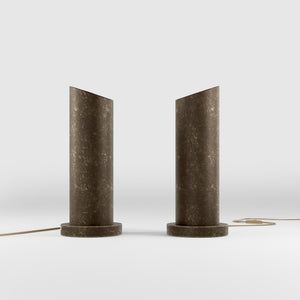 Brass table lamp with a sleek cylindrical shape and circular base, ideal for contemporary and elegant interiors by Ghidini 1849 - Finish: OAS Antique Brass