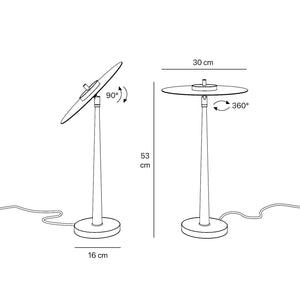 Table lamp with matte black vinyl-inspired shade, brass structure, and integrated LED. Elegant, adjustable, and unique design by Ghidini 1849
