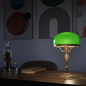 Vintage mushroom lamp in brass with green glass shade, elegant and timeless design by Ghidini 1849 - Finish: OAS Antique Brass