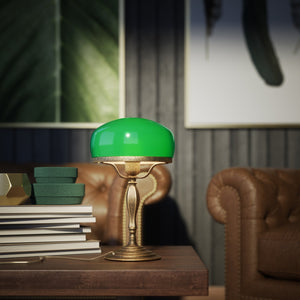 Vintage mushroom lamp in brass with green glass shade, elegant and timeless design by Ghidini 1849 - Finish: OAS Antique Brass