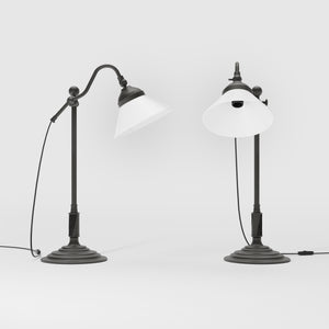 Brass desk lamp with white glass shade adjustable arm classic library style decorated base handcrafted Italian design by Ghidini 1849 - Finish: OBR Dark Bronze