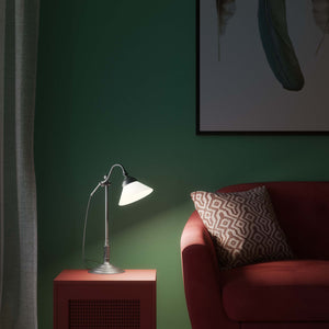 Brass desk lamp with white glass shade adjustable arm classic library style decorated base handcrafted Italian design by Ghidini 1849 - Finish: OBR Dark Bronze