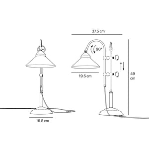 Table lamp with brass sliding arm and adjustable glossy white glass shade vintage style Made in Italy design by Ghidini 1849