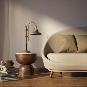 Vintage brass table lamp with adjustable arm and swivel conical shade perfect for desk lighting by Ghidini 1849 - Finish: OAS Antique Brass