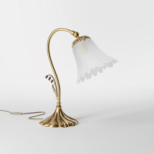 Brass table lamp with floral frosted glass shade, elegant Art Nouveau design for refined interiors by Ghidini 1849 - Finish: OBS Bronze Satin Brass