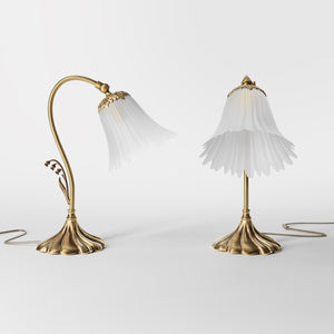 Brass table lamp with floral frosted glass shade, elegant Art Nouveau design for refined interiors by Ghidini 1849 - Finish: OBS Bronze Satin Brass