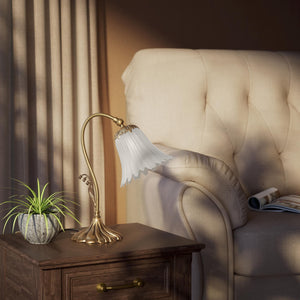 Brass table lamp with floral frosted glass shade, elegant Art Nouveau design for refined interiors by Ghidini 1849 - Finish: OBS Bronze Satin Brass