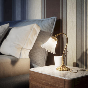 Brass table lamp with floral frosted glass shade, elegant Art Nouveau design for refined interiors by Ghidini 1849 - Finish: OBS Bronze Satin Brass