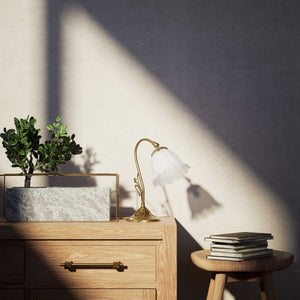 Brass table lamp with floral satin shade, Art Nouveau style by Ghidini 1849 - Finish: OBS Bronze Satin Brass