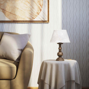 Brass table lamp with turned base and embroidered ivory fabric shade, classic design for interior lighting - Finish: OAS Antique Brass