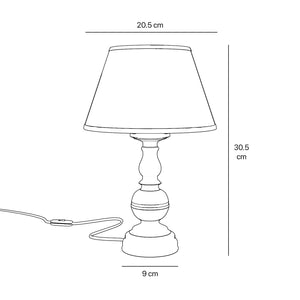 Brass table lamp with turned base and embroidered ivory fabric shade, classic design for interior lighting