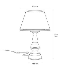 Brass table lamp with turned base and ivory fabric shade embroidered with floral motifs, classic design for interiors