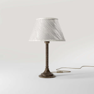 Brass table lamp with an ivory striped fabric shade, Made in Italy, timeless design by Ghidini 1849