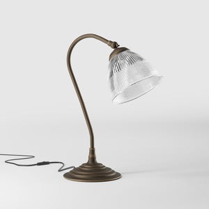 Desk lamp brass ribbed glass clear adjustable joint retro design desk Italian Ghidini 1849 - Finish: OBM Bronze Satin Matt Brass