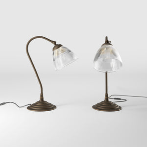 Desk lamp brass ribbed glass clear adjustable joint retro design desk Italian Ghidini 1849 - Finish: OBM Bronze Satin Matt Brass