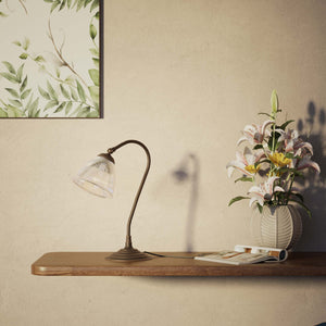 Desk lamp brass ribbed glass clear adjustable joint retro design desk Italian Ghidini 1849 - Finish: OBM Bronze Satin Matt Brass