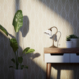 Liberty style table lamp with white pierced ceramic shade stepped base and decorative adjustable brass arm by Ghidini 1849 - Finish: OAS Antique Brass