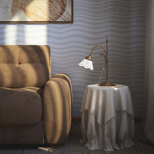 Classic desk lamp with pierced ceramic shade height-adjustable brass structure and decorative ring by Ghidini 1849 - Finish: OAS Antique Brass