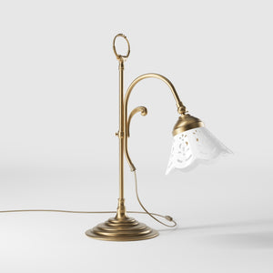 Classic desk lamp with pierced ceramic shade height-adjustable brass structure and decorative ring by Ghidini 1849 - Finish: OBS Bronze Satin Brass