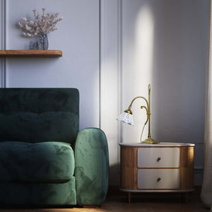 Classic desk lamp with pierced ceramic shade height-adjustable brass structure and decorative ring by Ghidini 1849 - Finish: OLV Polished Brass