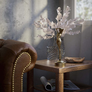 Art Deco decorative statue with dancing brass female figure, elegant pose and minimalist circular base by Ghidini 1849 - Finish: OBV Bronze Satin Light Brass