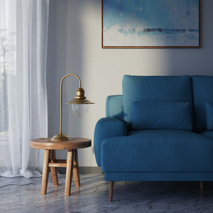 Brass table lamp with curved arm and glass diffuser, Italian design inspired by historic marine lanterns by Ghidini 1849 - Finish: OBS Bronze Satin Brass