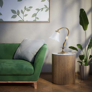 Brass table lamp with sculpted floral frosted glass shade and engraved base by Ghidini 1849 - Finish: OBS Bronze Satin Brass