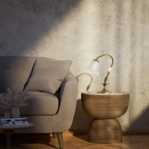 Brass table lamp with sculpted floral frosted glass shade and engraved base by Ghidini 1849 - Finish: OBS Bronze Satin Brass