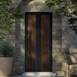 Brass pull handle with fluted structure and ornate finials, single or double installation, ideal for classic doors by Ghidini 1849 - Finish: OBS Bronze Satin Brass