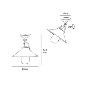 Rustic outdoor ceiling lamp in brass with 90-degree joint conical shade and transparent glass diffuser Giada collection by Ghidini 1849
