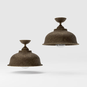 Vintage brass and glass ceiling light with curved shade, outdoor lighting by Ghidini 1849 - Finish: OAS Antique Brass