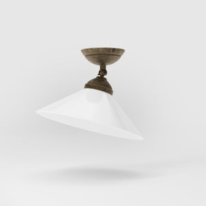 Brass ceiling lamp with white cone glass shade adjustable joint classic style round base Italian craftsmanship by Ghidini 1849 - Finish: OAS Antique Brass