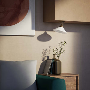 Brass ceiling lamp with white cone glass shade adjustable joint classic style round base Italian craftsmanship by Ghidini 1849 - Finish: OAS Antique Brass