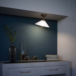 Brass ceiling lamp with white cone glass shade adjustable joint classic style round base Italian craftsmanship by Ghidini 1849 - Finish: OAS Antique Brass