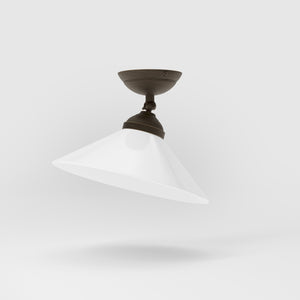 Brass ceiling lamp with white cone glass shade adjustable joint classic style round base Italian craftsmanship by Ghidini 1849 - Finish: OBM Bronze Satin Matt Brass