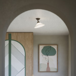 Brass ceiling lamp with white cone glass shade adjustable joint classic style round base Italian craftsmanship by Ghidini 1849 - Finish: OBM Bronze Satin Matt Brass