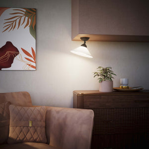 Brass ceiling lamp with white cone glass shade adjustable joint classic style round base Italian craftsmanship by Ghidini 1849 - Finish: OBM Bronze Satin Matt Brass