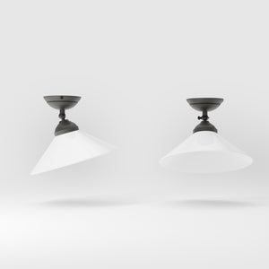 Brass ceiling lamp with white cone glass shade adjustable joint classic style round base Italian craftsmanship by Ghidini 1849 - Finish: OBR Dark Bronze