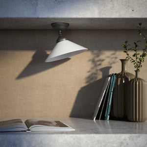 Brass ceiling lamp with white cone glass shade adjustable joint classic style round base Italian craftsmanship by Ghidini 1849 - Finish: OBR Dark Bronze